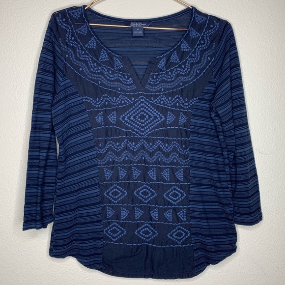 Lucky Brand Striped Top With Embroidered Front - Picture 1 of 3